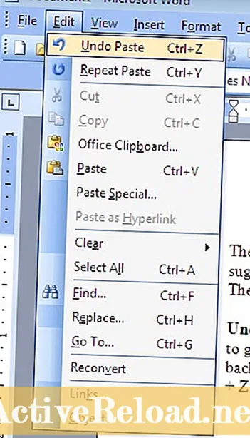 So verwenden Sie das Bearbeitungsmenü in Microsoft Word 2003