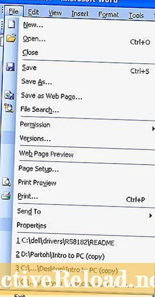 Utilizzo del menu File in MS Word 2003