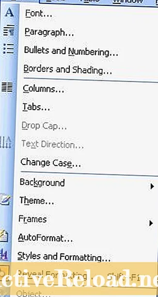 Naudojant „Microsoft Office Word 2003“ meniu „Formatas“