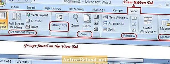 Mat der View Tab vun Microsoft Office Word 2007